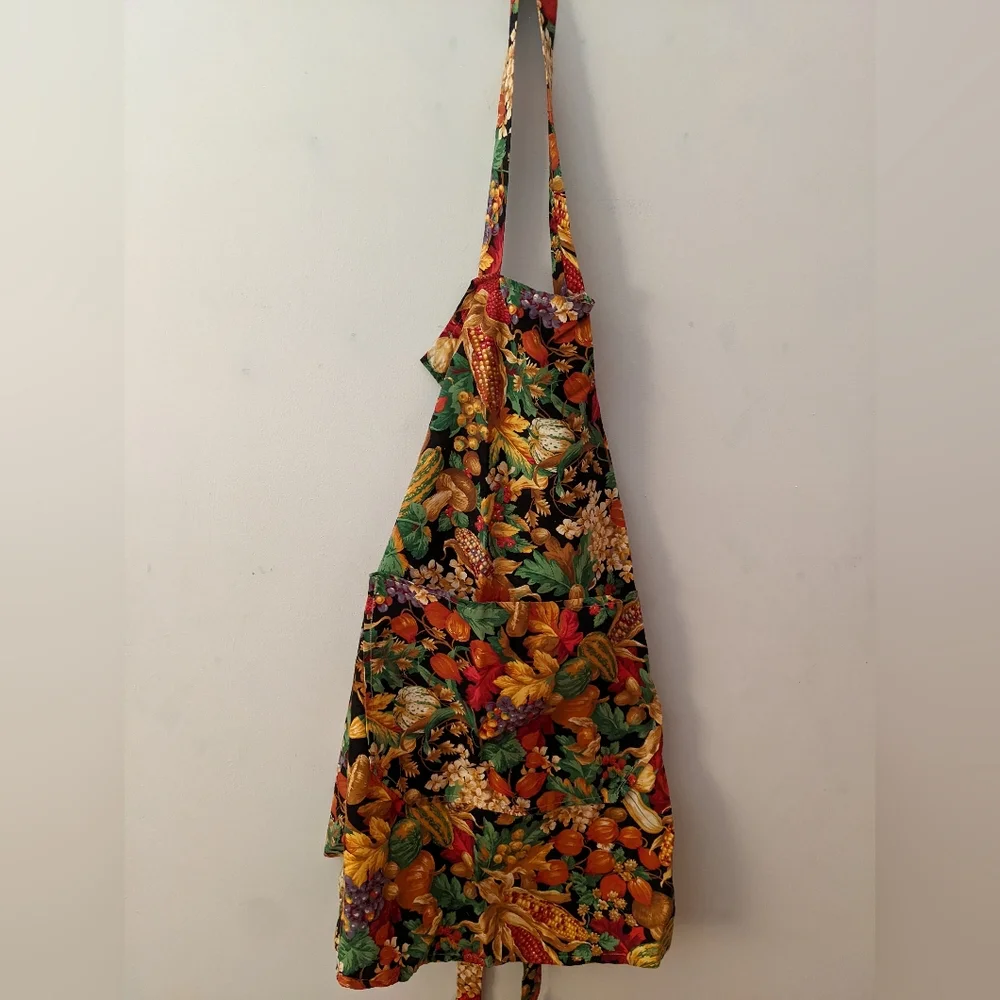 Handcrafted Large Apron,  Colorful Veggie Fabric,  Pocket, Waist Ties, Unisex